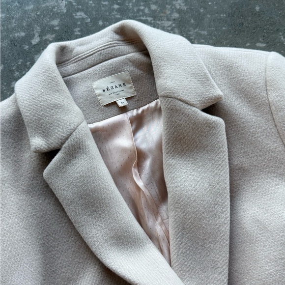 Sezane Wool Pea Coat Beige Button Size 44 - Picture 2 of 5